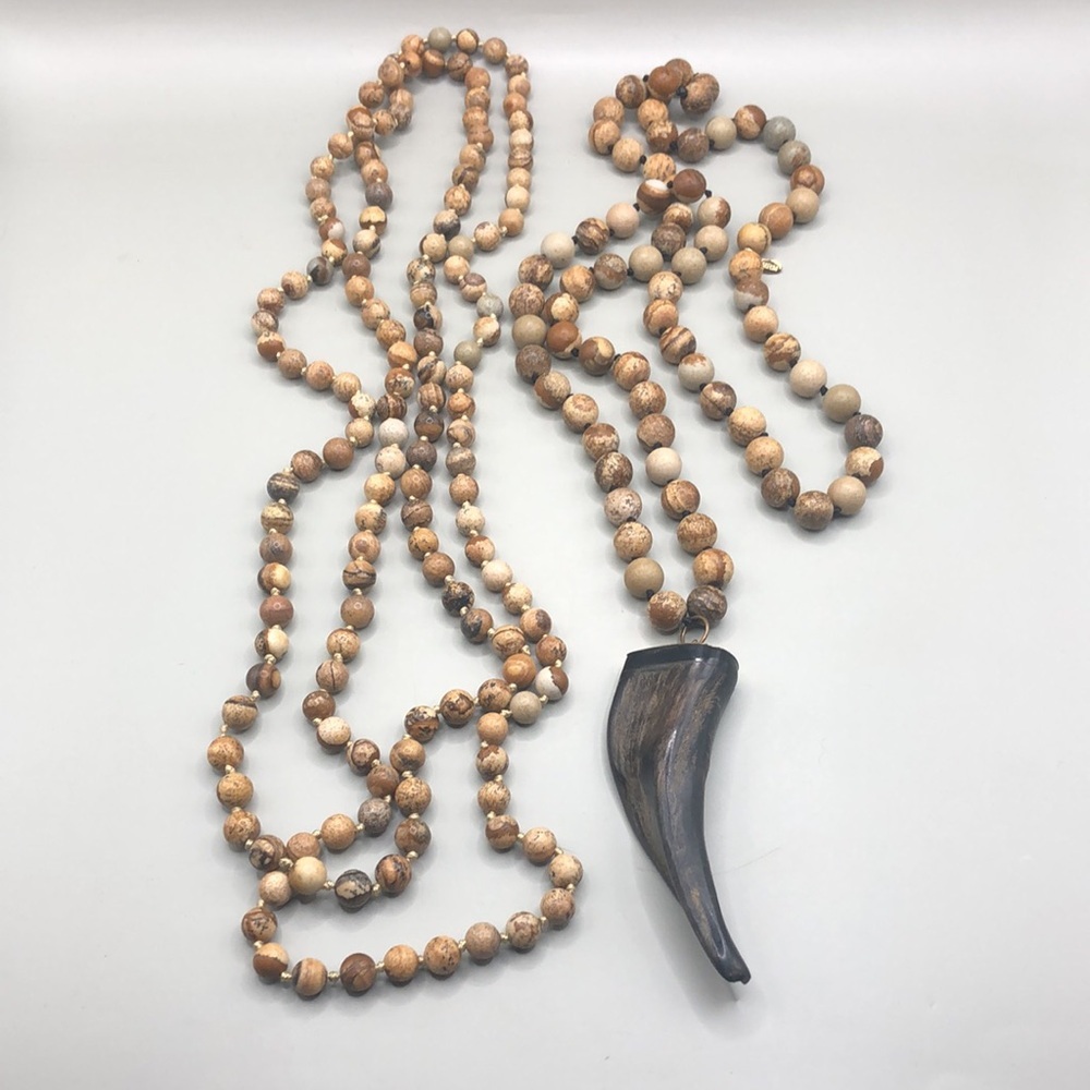 Curated bundle  long jasper bead necklaces lot 2 boho festival statement look